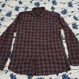 Burgundy and grey plaid button down